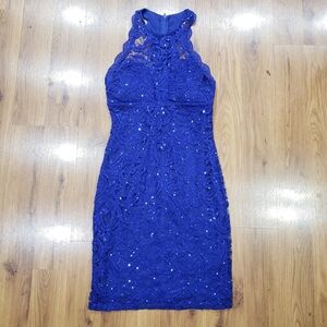 Sequin Hearts Royal Blue Halter Sparkly formal Dress!